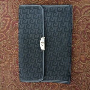 Vintage Pierre Cardin Black Leather Trim Monogram Canvas Bag.